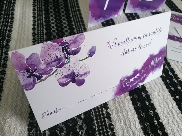 Plic de bani violet, plic de bani watercolor, nunta rustica, flori violet, nunta vintage