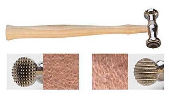 K0295 - Ciocan bijutier pt texturare, doua capete cu design diferit, otel inoxidabil, maner lemn