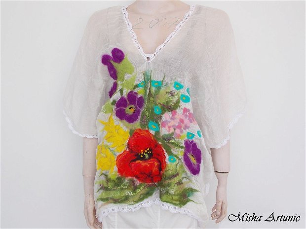 gray rely Quagga Vândut Bluza din materiale naturale cu flori de vara impaslite si dantelute  crosetate | Breslo
