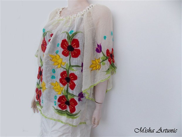 vandut - Bluza cu motiv floral impaslit