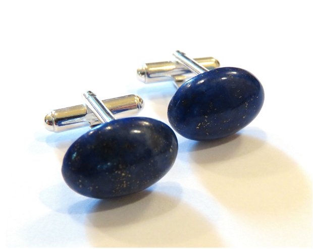 Butoni camasa barbati - Argint 925 si Lapis lazuli - BU531 - Butoni pietre semipretioase, butoni unisex argint, butoni albastri eleganti, butoni ovali