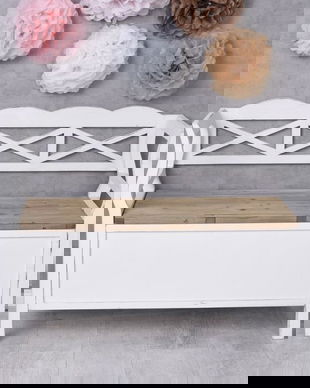 Banca din lemn masiv alb cu bej