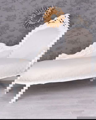 Sofa din lemn masiv alb cu tapiterie bej