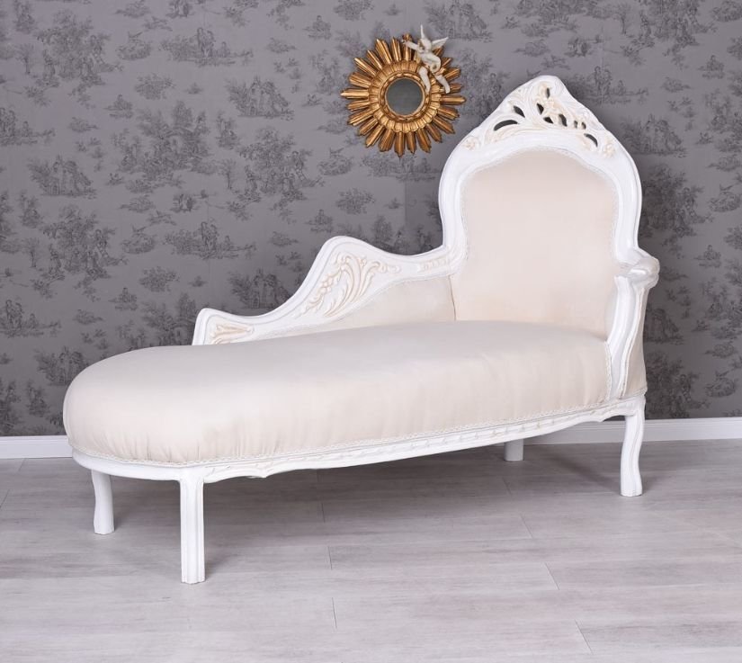 Sofa din lemn masiv alb cu tapiterie bej