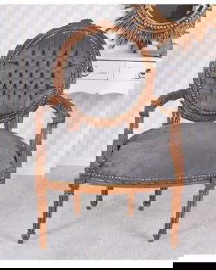 Semifotoliu din lemn masiv mahon cu tapiterie gri inchis