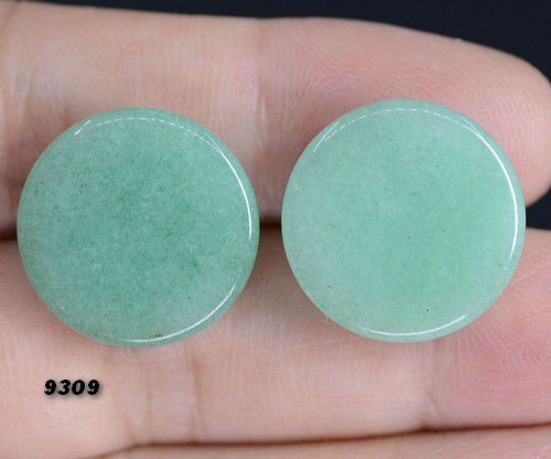 9309 - (2buc) Cabochon, aventurin, verde, rotund, 18x6mm