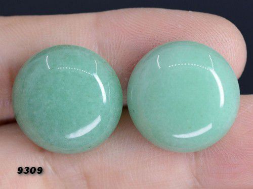 9309 - (2buc) Cabochon, aventurin, verde, rotund, 18x6mm