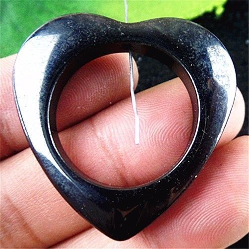 K0119 # (1buc) Pandantiv, hematit negru, inima neagra, 35x35x6mm