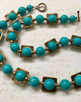 Colier vintage turcoaz & bronz