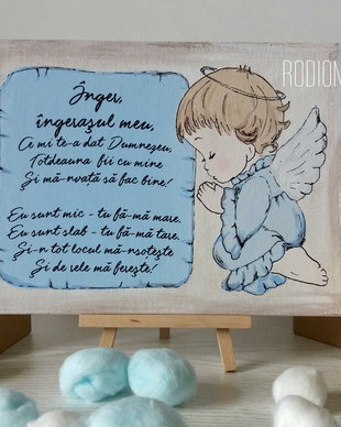 Placuta rugaciune Inger, ingerasul meu pictata manual bleu