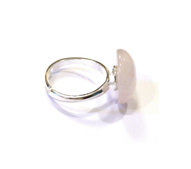 Inel reglabil din Argint 925 si Cuart roz rotund - IN534 - Inel romantic din pietre semipretioase, inel casual delicat