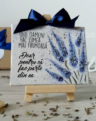 Minicanvas personalizat handmade pictat manual cu mesaj lavanda