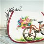 Geanta din piele pictată cu bicicletă și flori