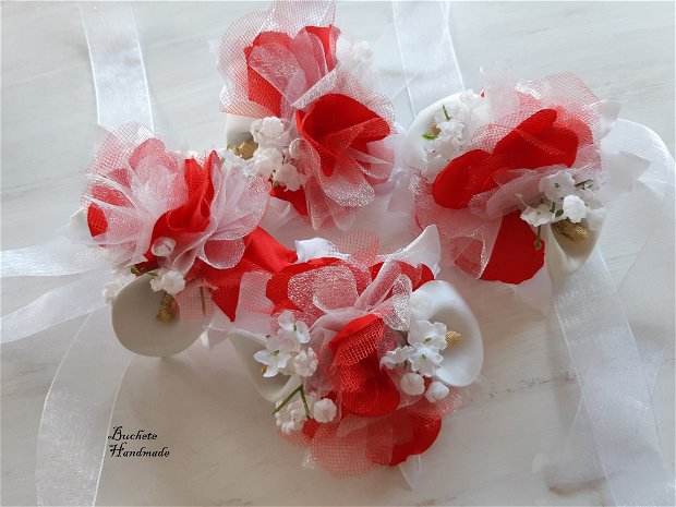Corsaje domnisoare de onoare/Bratari cu flori textile