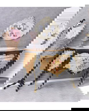 Dulap baie din lemn masiv pictat cu lavoar din marmura