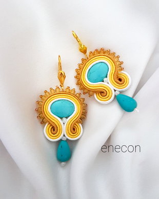 Cercei soutache galben-turcoaz
