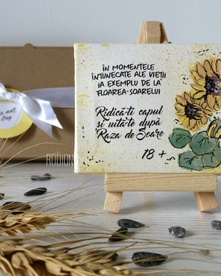 Minicanvas personalizat handmade pictat manual floarea soarelui