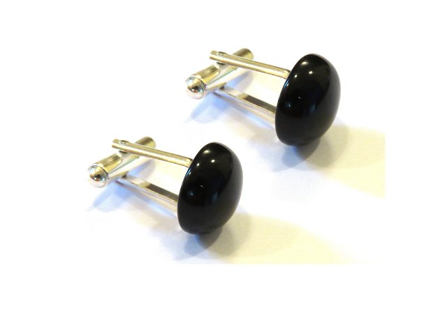 Butoni camasa barbati - Argint 925 si Onix negru - BU540 - Butoni pietre semipretioase, butoni unisex argint, butoni negri eleganti, butoni rotunzi