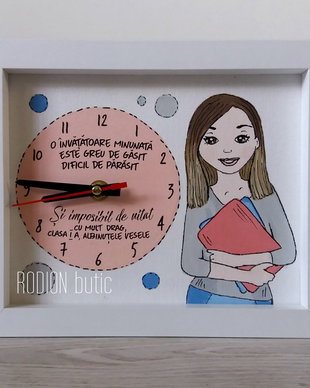 Ceas personalizat handmade pictat manual mesaj educatoare invatatoare