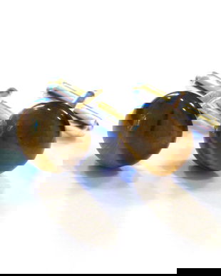 Butoni camasa barbati - Argint 925 si Ochi de Tigru - BU541 - Butoni pietre semipretioase, butoni unisex argint, butoni maro galbui eleganti, butoni rotunzi din cuart chatoiant