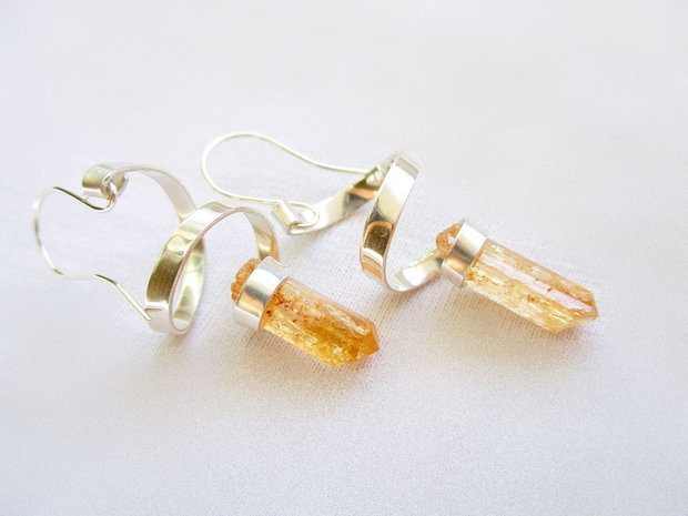 Cercei argint si topaz imperial brut, spirale lungi
