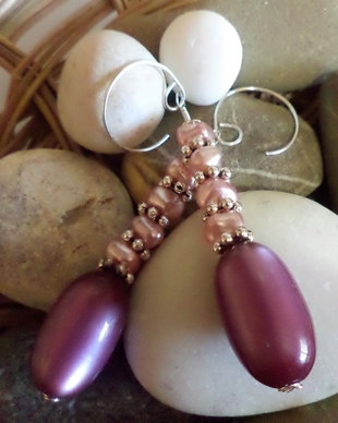 Cercei din sarma gilt,perle de cultura si margeasidefata mov supradimensionata - pink