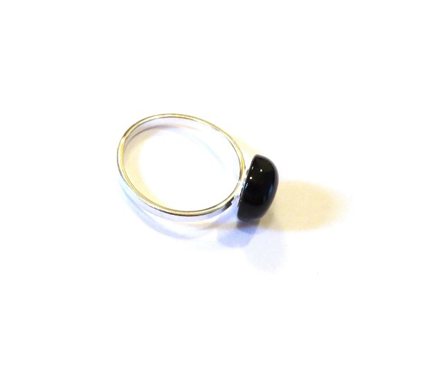 Inel negru delicat din Argint 925 si Onix rotund - IN544 - Inel din pietre semipretioase, inel casual business