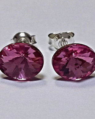 Cercei argint cu piatra Swarovski Rivoli Oval 8x6mm Rose