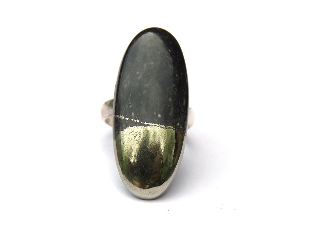 Inel reglabil din Argint 925 si Pirita in Magnetit / Apache Gold - IN551 - Inel negru auriu vintage, inel pietre semipretioase, cadou romantic elegant, inel statement oval