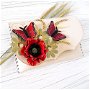 poseta plic handmade unicat din piele - Red Poppy And Butterflies