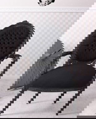 Semifotoliu din lemn masiv negru cu tapiterie neagra