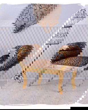 Banca din lemn masiv auriu cu tapiterie leopard