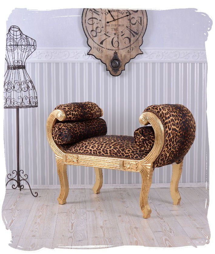 Banca din lemn masiv auriu cu tapiterie leopard