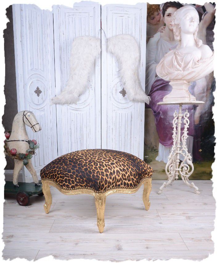 Scaunel din lemn masiv auriu cu tapiterie leopard