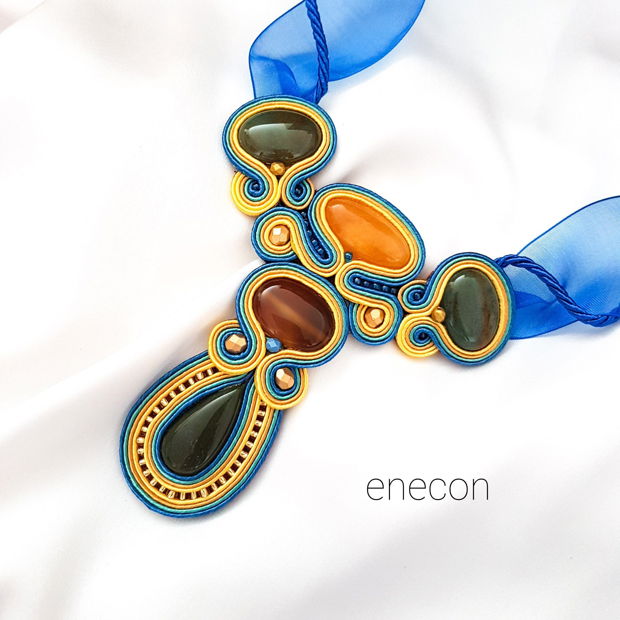 Colier soutache pietre semipretioase