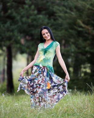 rochie vintage cu fluturi si franjuri verzi