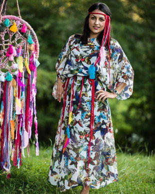 rochie in dans cu fluturi si pene , hippie,chic ,trendy