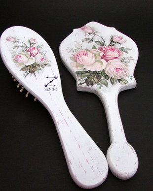 Set mireasa, perie si oglinda mireasa, set nunta, set gatitul miresei, set vintage mireasa, set elegant nunta