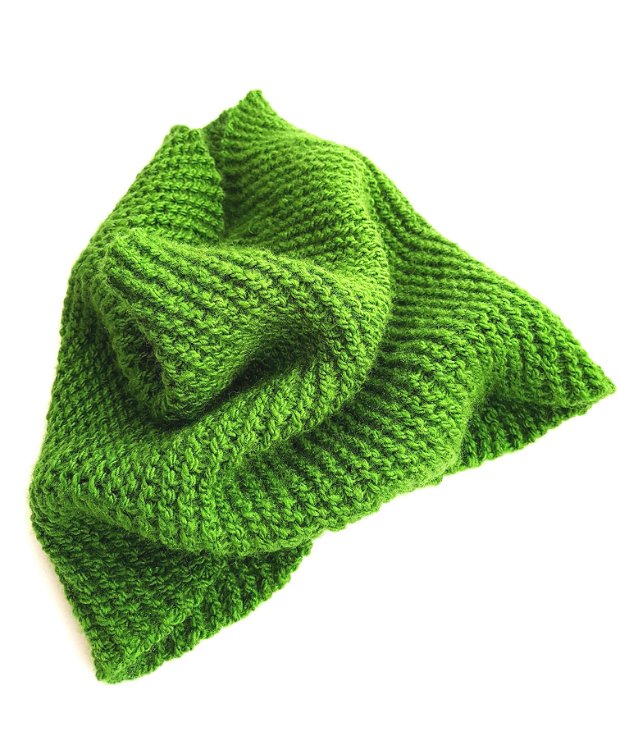 Fular circular, verde, tricotat manual