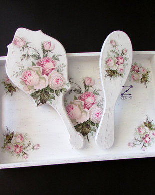 Set gatitul miresei, set vintage mireasa, set perie si oglinda, set tava mireasa, set nunta, set shabby chic, tava mireasa