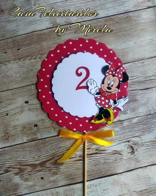 Numar de masa botez Minnie Mouse-rosu