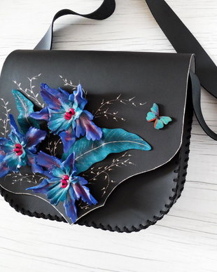 Geanta "Crossbody" handmade unicat- Blue Orchid