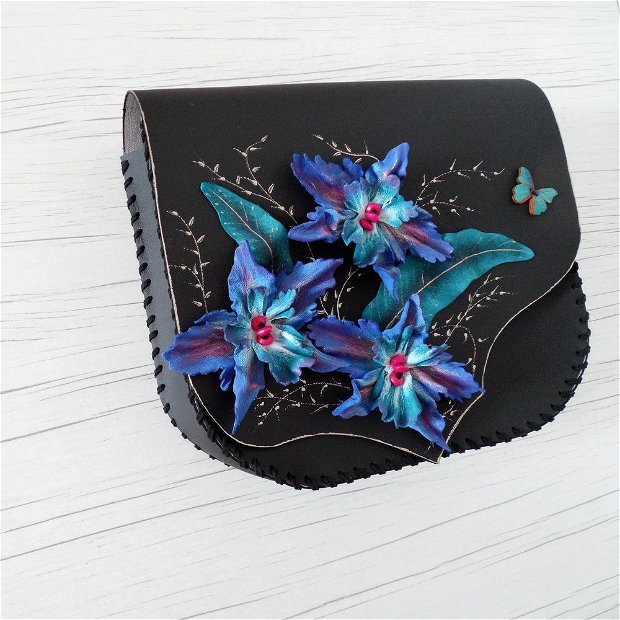 Geanta "Crossbody" handmade unicat- Blue Orchid