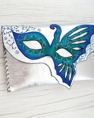 poseta plic handmade unicat din piele - Fairy Butterfly Maska