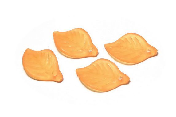 Margele din acril, frosted, frunza, 18x11 mm, portocalii