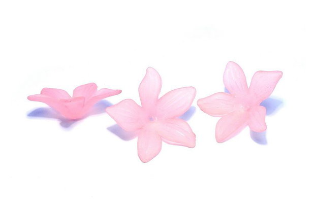 Margele din acril, frosted, floare, 27x7 mm, roz