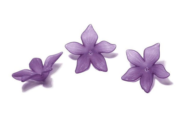 Margele din acril, frosted, floare, 27x7 mm, mov