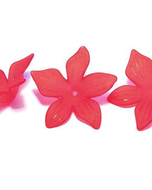 Margele din acril, frosted, floare, 27x7 mm, rosii