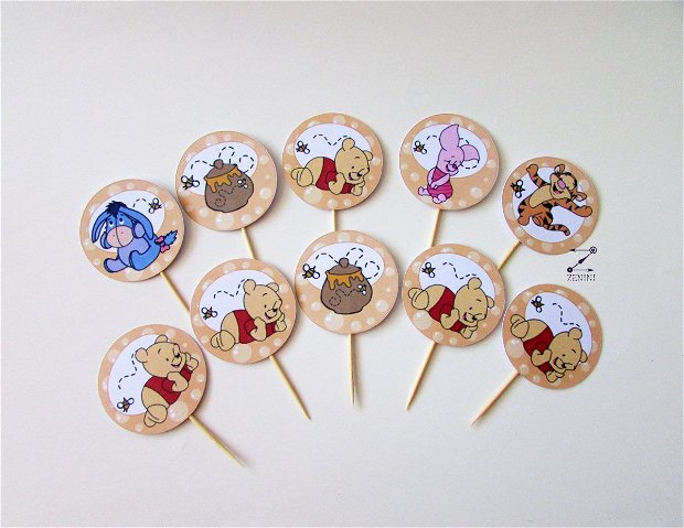 Toppers Winnie, cake toppers botez, cake toppers winnie the pooh, botez winnie, decoratiuni winnie, decor candy bar