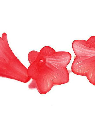 Margele din acril, frosted, floare, 20x20 mm, rosii